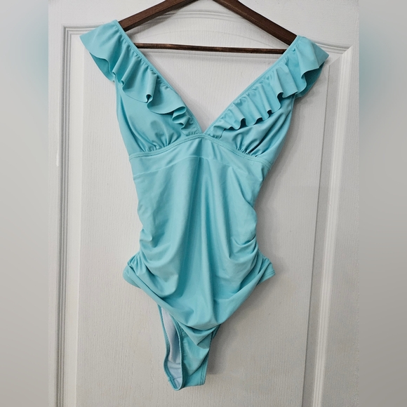 Cupshe one piece turquoise bathing suit w/ strappy back SZ M NWT - Picture 2 of 9